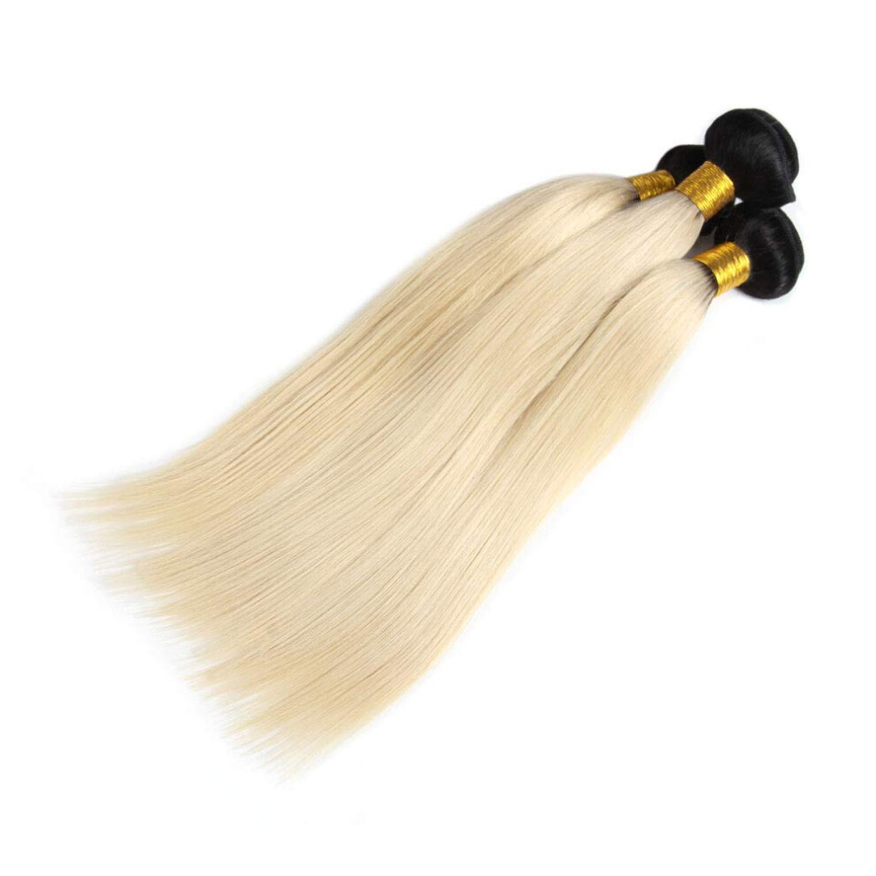 Unisex 20 Inch Remy Virgin Indian Hair Weft Silk Straight 1B/613 Blonde, Double Weft, Tangle
