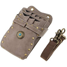 Barber Tool Holster Beige Leather Hairstylist Pouch with Secure Scissor Pockets and Tool Organizer