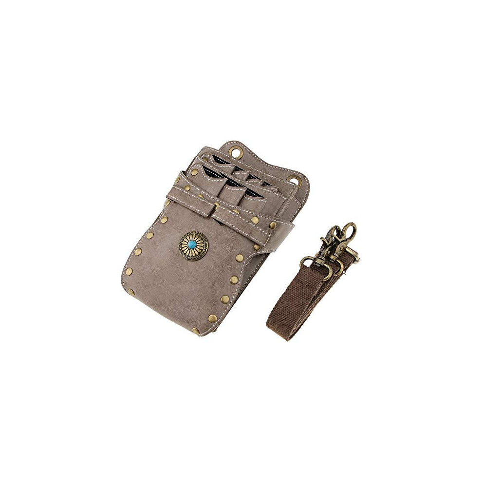 Barber Tool Holster Beige Leather Hairstylist Pouch With Secure Scissor Pockets And Tool Organizer 9365369120297