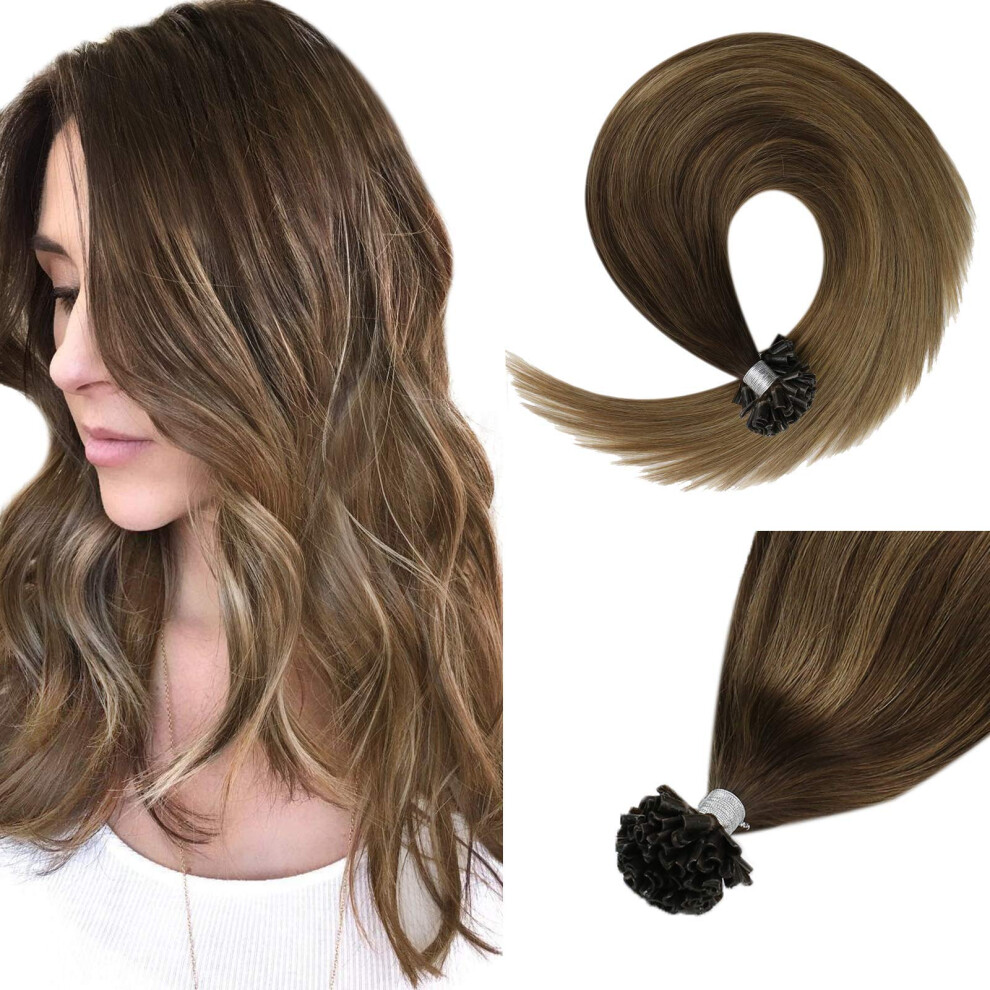 Unisex Brown 20 Inch U Tip Hair Extensions Remy Human Hair Ombre Pre Bonded Keratin Fusion 50G