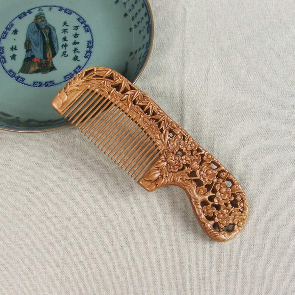 Wooden Hair Comb Handmade Peach Wood Anti Static Carved Flowers Bamboo for Women and Men