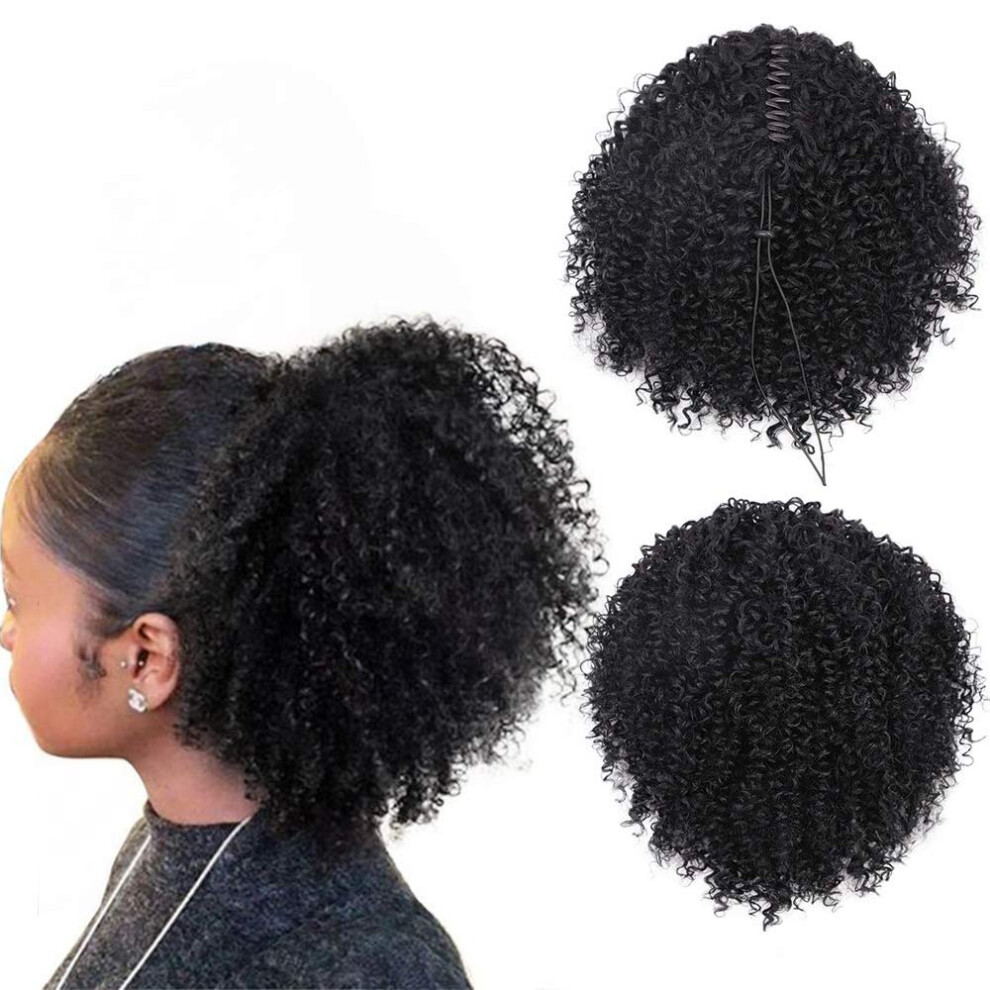 Unisex Afro Kinky Curly Short Ponytail With Claw Clip And Drawstring Puff Hairpiece For Natural Hair 1B