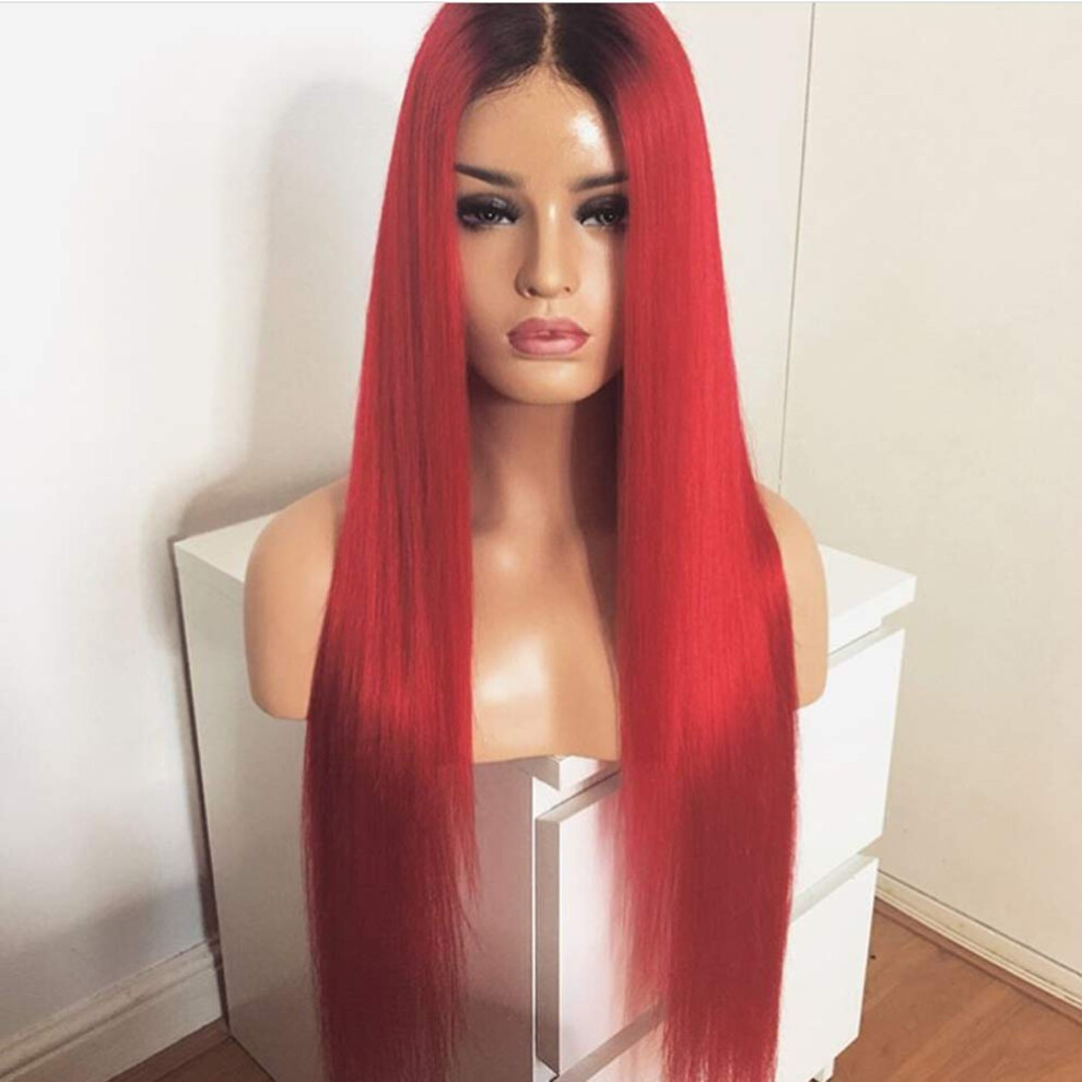 Lace Front Wig 28 Inch Ombre Red Synthetic Heat Resistant Fiber with Natural Hairline 150 Density