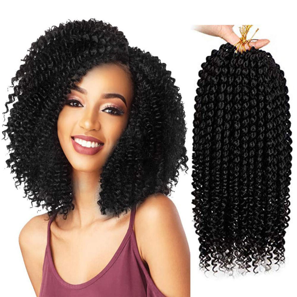 14 Inch Crochet Braiding Hair 1B Synthetic Curly Extensions for Women PreStyled Curly Ends