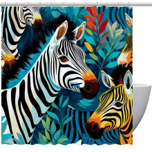 Sprchový závěs Zebra, vodotěsný koupelnový závěs s očky a háčky, sprchové závěsy 60" x 72"