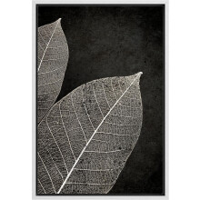 Stampa su tela senza cornice, 40x60 cm, primo piano di una foglia della foresta scura, arte digitale della natura selvaggia, arredamento rustico