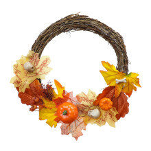 Efterårskrans 14'' ahornbladskranie Thanksgiving-krans til hoveddøren Halloween
