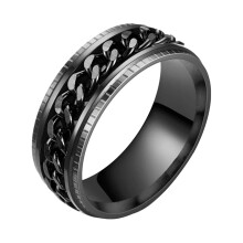 Bague pour homme simple, polie miroir, bijou tendance avec chaîne rotative et incrustations, idéale pour les fêtes.