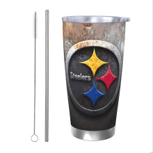 Gobelet isotherme en acier inoxydable 304 aux couleurs de l'équipe de football des Steelers, avec couvercle et paille, 590 ml (20 oz), compatible