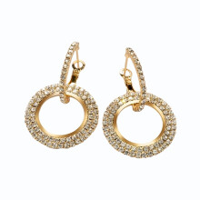 Fashion Women Linked Circle Long Dangle Full Rhinestone Huggie Earrings Jewelry
