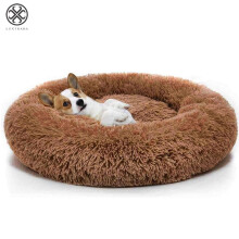 Luxtrada Original Katte- og Hundeseng Luksuriøs Shag Fur Donut Cuddler Rund Donut Hundeseng Innendørs Putekoseseng for Mellomstore Små Hunder (M,