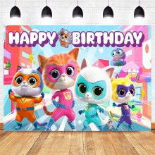 Decoraciones para fiestas de cumpleaños con temática de Super Kitty, fondos para fiestas de cumpleaños de Super Kitty, decoraciones para la mesa