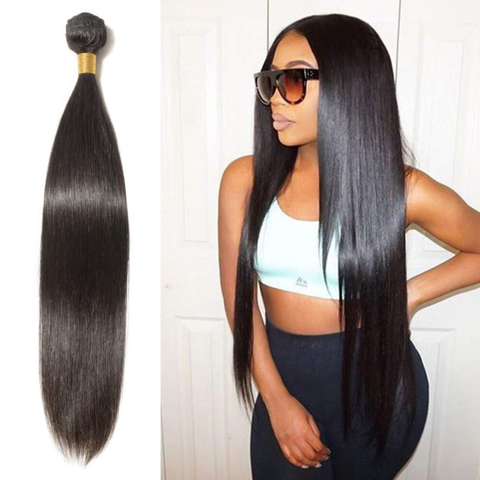 Unisex Black 30 Inch Straight Remy Human Hair Bundle 100G Unprocessed Virgin Indian Weave Extensions Natural #1B