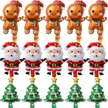 60 ballons de Noël en aluminium, petits ballons décoratifs pour sapin de Noël, bonhomme en pain d'épice, Père Noël, anniversaire et fêtes.