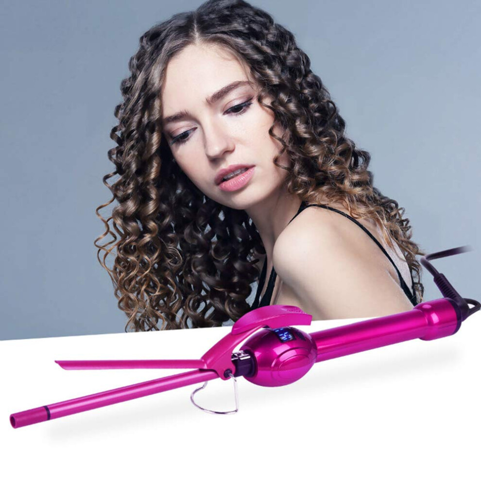 Red Hair Curling Iron 9Mm Tourmaline Ceramic Wand Lcd Display Fast Heat Dual Voltage Tight Curls