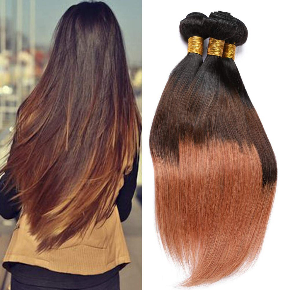 Three Tone Ombre Human Hair Extensions 16 18 20 Inch Dark Root Auburn Brazilian Virgin Hair Weave