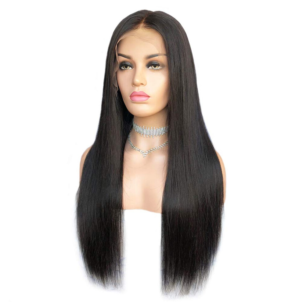 Unisex Brazilian Remy Human Hair Wig 360 Lace Frontal Preplucked Bleached Knots 22In 160% Density #1B