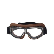 Vintage Leather Motorcycle Goggles with UV and AntiFog Lenses Adjustable Strap for Riding