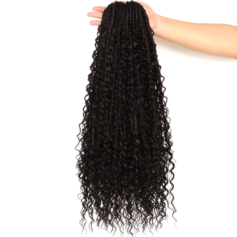 Unisex Black Goddess Locs Crochet Hair Prelooped Boho Box Braids For Women 16 Inch 1B# 7 Packs