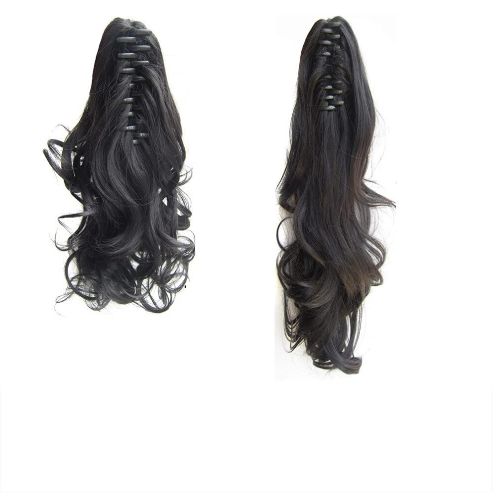 Unisex Black Ponytail Extension Set Wavy Clip In 16In And 24In Synthetic Hairpiece For Women