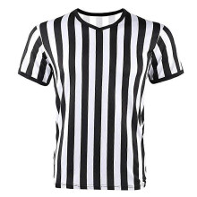 Fußballschiedsrichter-Trikot, gestreift, schwarz, XL, schwarz-weiß, V-Ausschnitt, Polyester, Sporttrikot