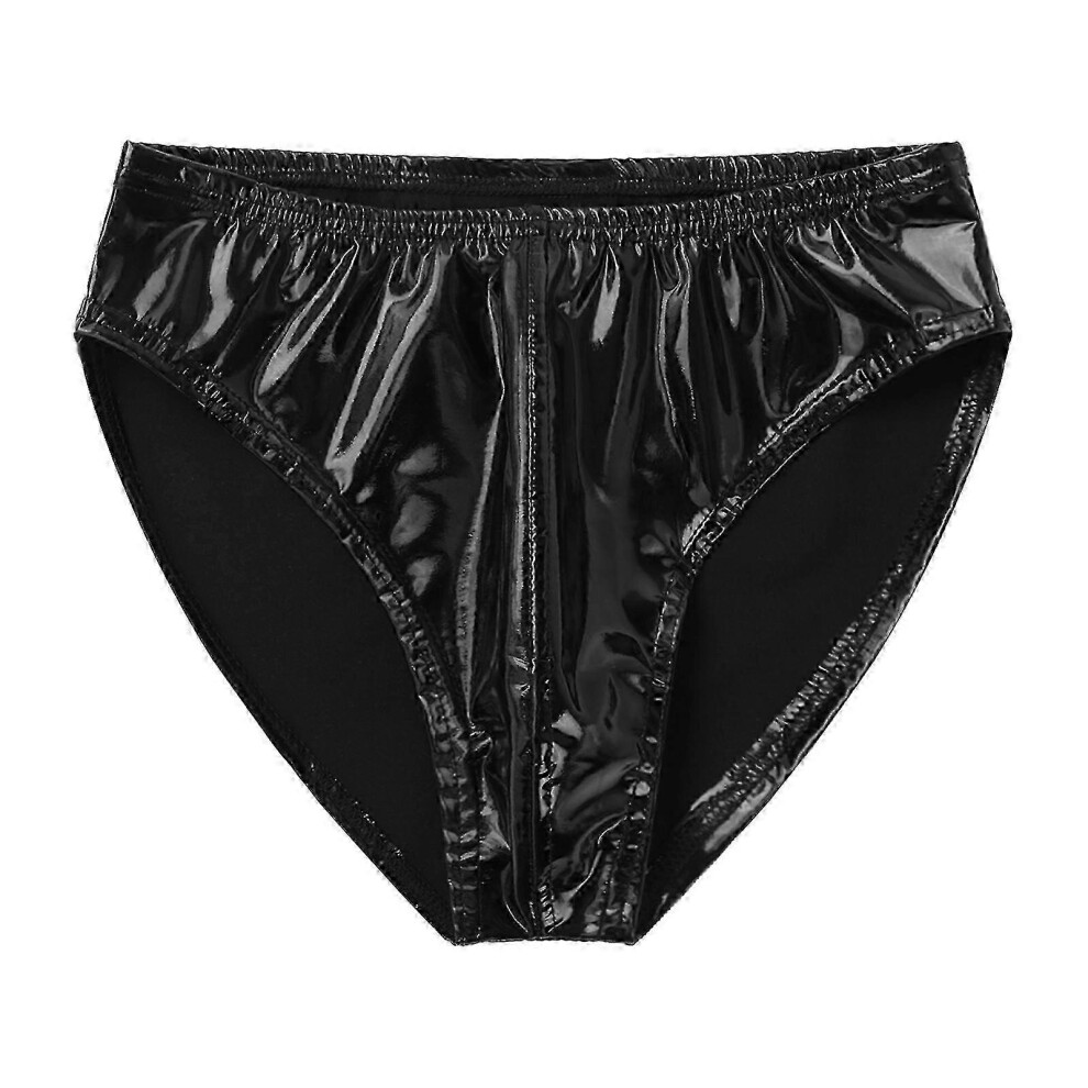 Men's Patent Leather Triangle Underwear Black A Size L Shiny Elastic Waist Dance Nightclub