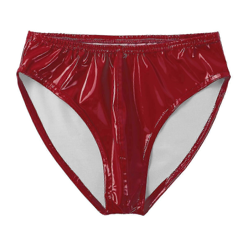 Men's Triangle Underwear Patent Leather Elastic Waist Red XXL Shiny Breathable Stage Performance