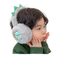 Kinderoorkappen met dinosaurusprint, grijs, voor winterse warmte.