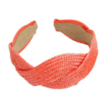 Haarband van stro, oranje, 1 stuk, brede rand, ademend, zomerse buitenkleding, unisex