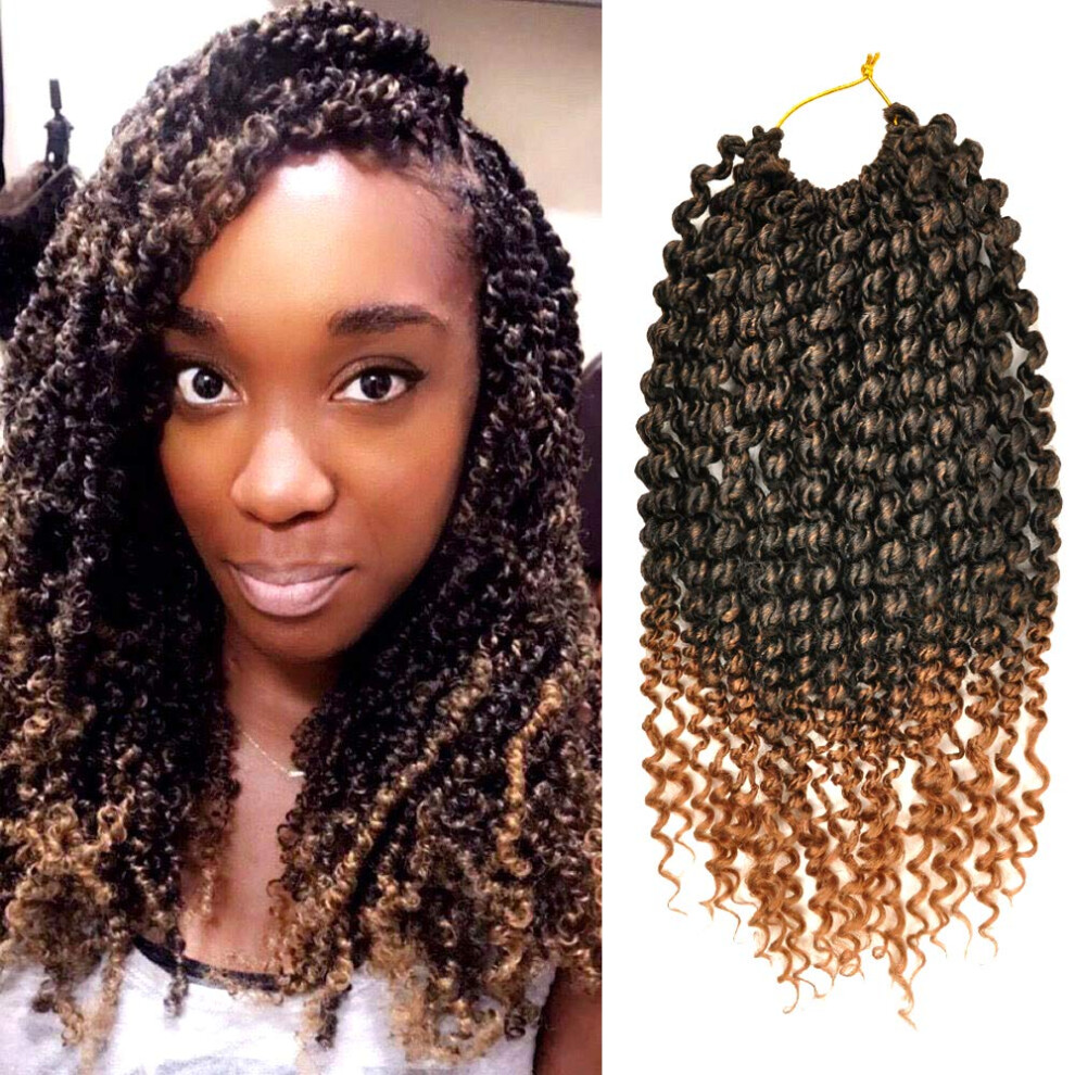 Unisex Black,Brown Senegalese Twist Crochet Hair 16 Inch Prelooped Braids Black To Light Brown With Curly Ends