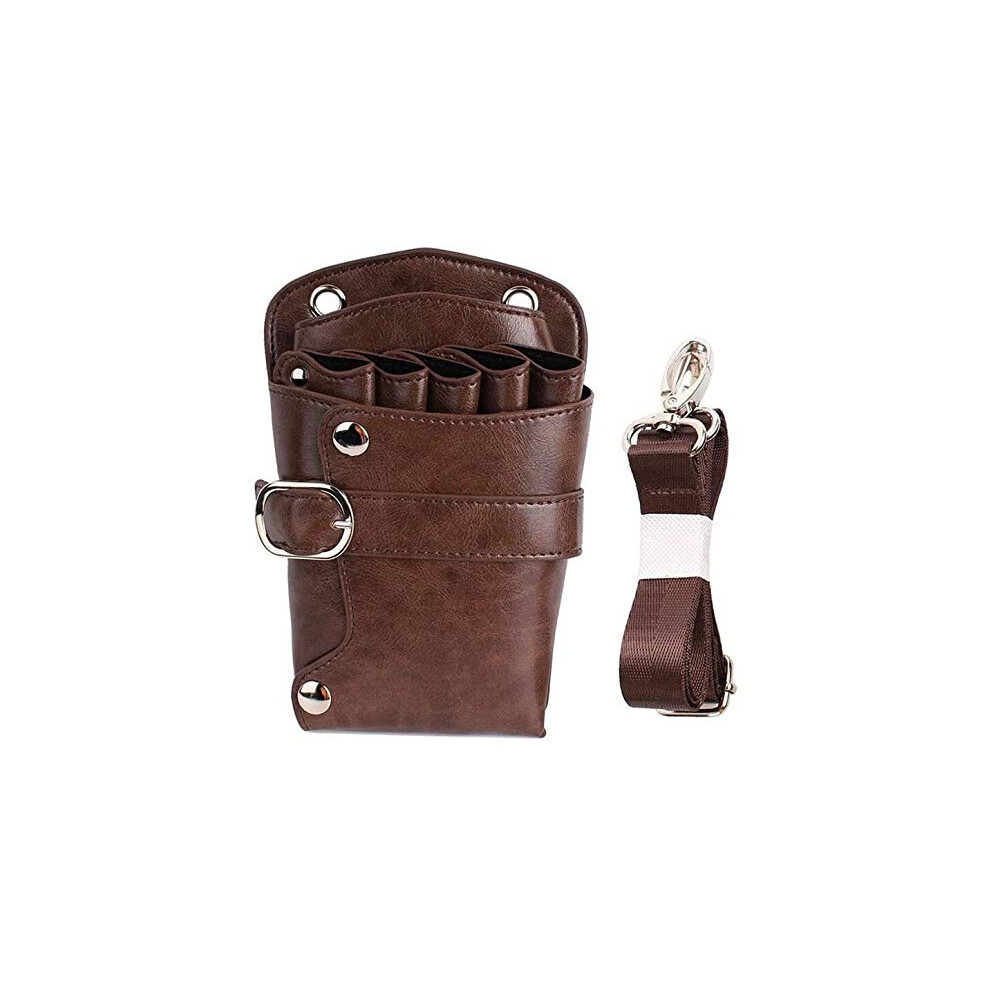 Barber Tool Bag Leather Waist With Hairdressing Scissor Holder For Salon And Pet Grooming Brown 9365369121379