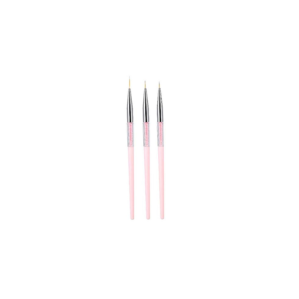 Nail Art Brushes Set with Rhinestone Handle, 3 Sizes for Acrylic Painting and Precision Detailing