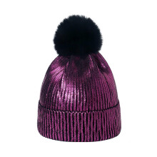 Strickmütze, warm, lila, mit Kunstfellbommel, 55-58 cm, Winter, Outdoor, Skifahren