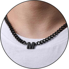 Collier à maillons cubains avec initiale AZ, 6,5 mm, 45,7 + 5 cm, acier inoxydable 316L (noir, taille M), chaîne ras du cou pour homme.