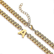 Cubaanse schakelketting met letter, 6,5 mm, 316L roestvrij staal, 46,7 cm (18+2 inch), gouden letter C, klassiek, eenvoudig, hypoallergeen.