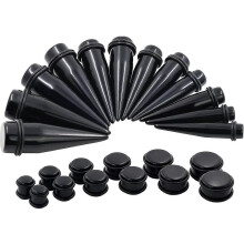 Set di dilatatori auricolari 24 pezzi 12 paia 00G-20mm Acrilico nero ipoallergenico