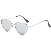 Occhiali da sole da donna con montatura in metallo a forma di cuore, larghezza lenti 54 mm, polarizzati UV400, anti-UV, argento, specchio argento