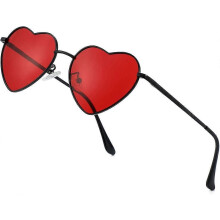 Occhiali da sole da donna con montatura in metallo a forma di cuore, lenti polarizzate anti-ultravioletti UV400 da 54 mm, nero rosso