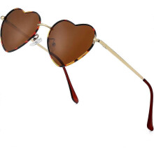 Occhiali da sole da donna con montatura in metallo a forma di cuore, color tartaruga, polarizzati, protezione UV400