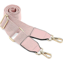Schouderband, roze, 3,8 cm breed, verstelbaar van 79-130 cm, canvas, leer, gouden haak