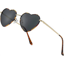 Occhiali da sole da donna con montatura in metallo a forma di cuore, grigio tartaruga, polarizzati UV400 anti-ultravioletti