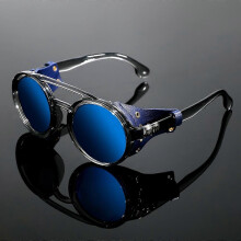Occhiali da sole retrò Steampunk con specchio blu in materiale PC, occhiali da festa all'aperto