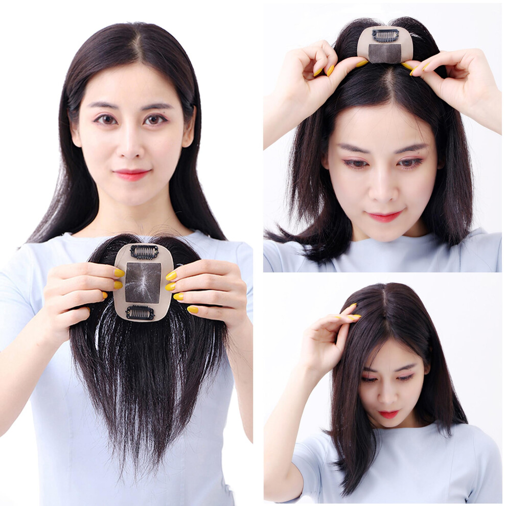 Unisex Brown Dark Human Hair Topper With Lace Mono Base, 7X10cm, 20Cm For Thinning Hair Coverage