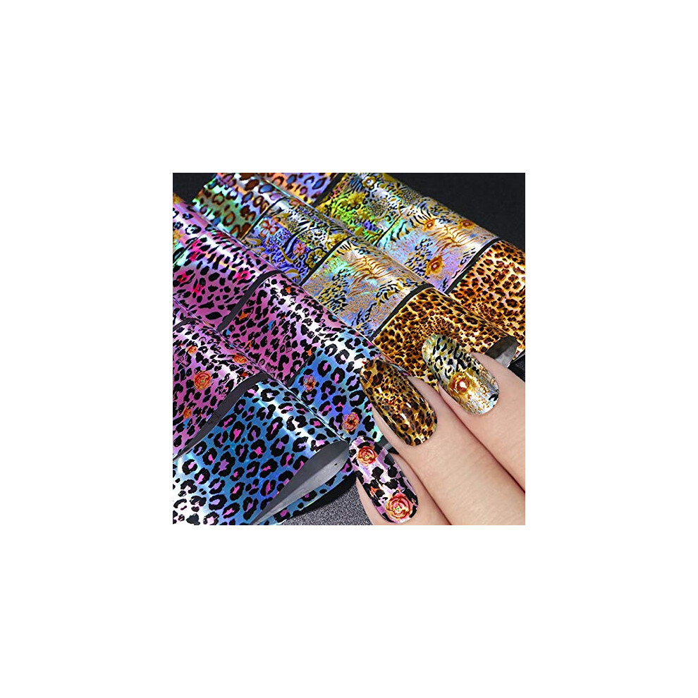 Leopard Print Nail Stickers Set with Holographic Foils for Quick Nail Art and LongLasting Shine