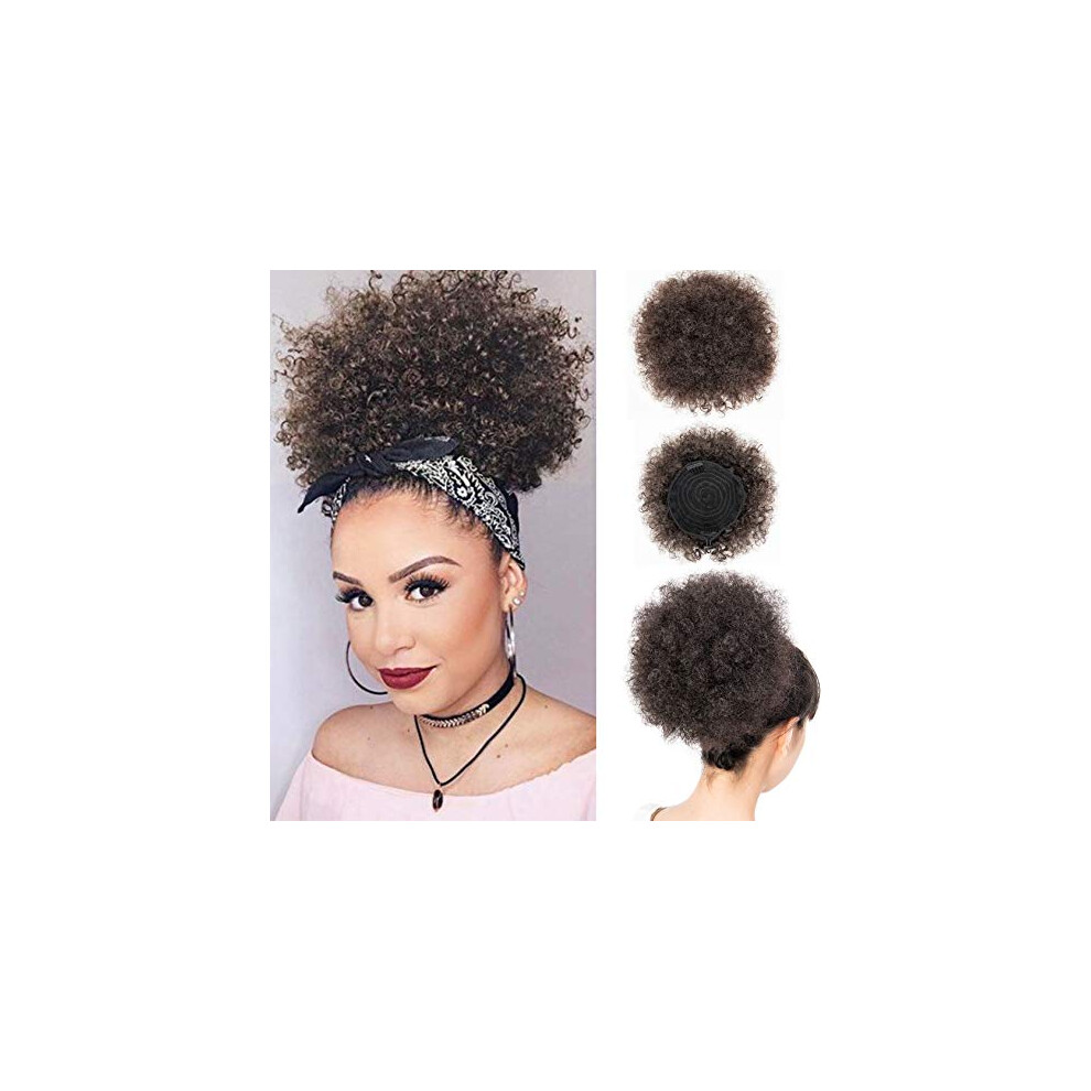 Unisex Black Afro Puff Drawstring Ponytail Hairpiece Short Kinky Curly Bun Extension For Women