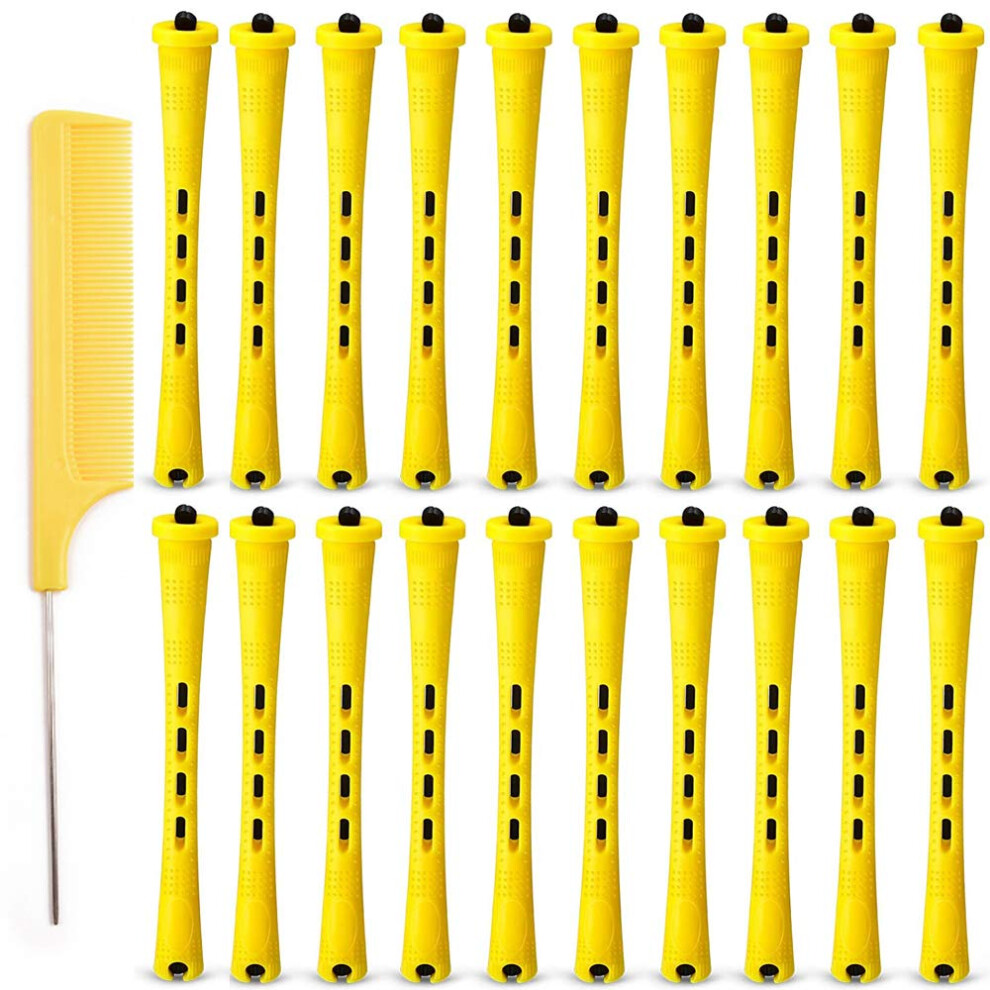 Yellow 60Pcs Cold Wave Perm Rods For Natural Hair With Steel Pintail Comb, Noheat Curlers 0.27In
