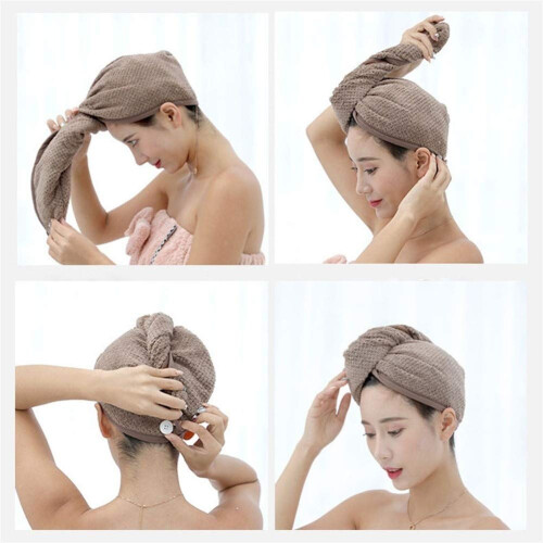 Microfiber Hair Towel Brown Quick Dry Super Absorbent Wrap with Secure Button Closure 2