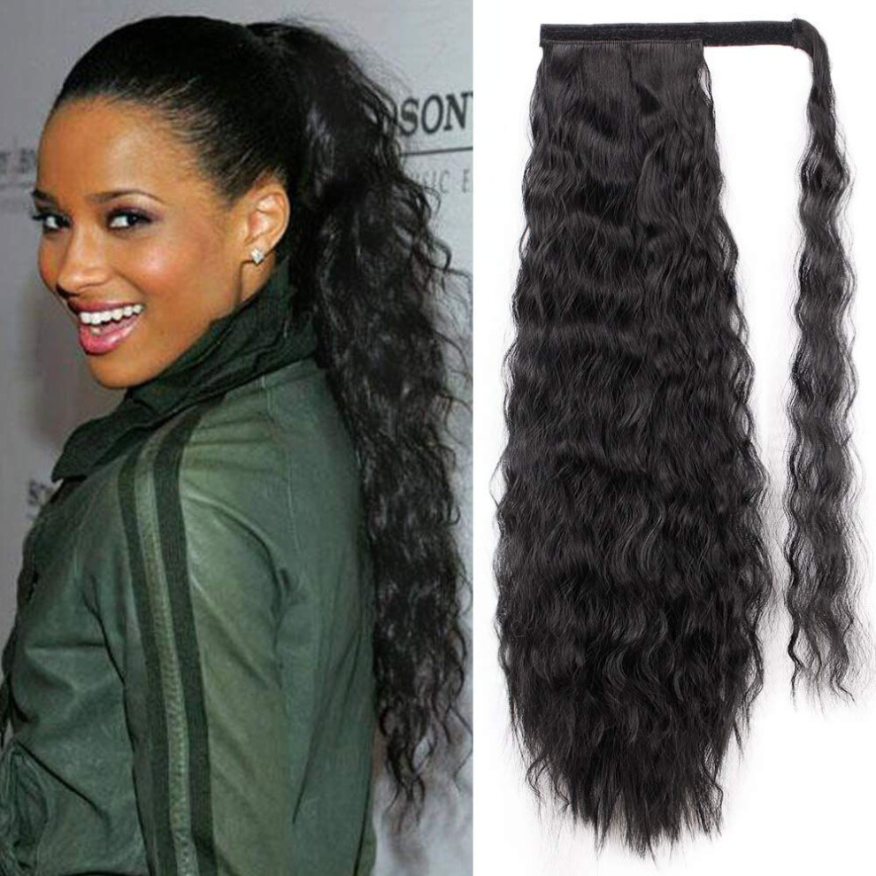 24 Inch Synthetic Wrap Around Ponytail Extension with Natural Yaki Wave Texture, Color 2