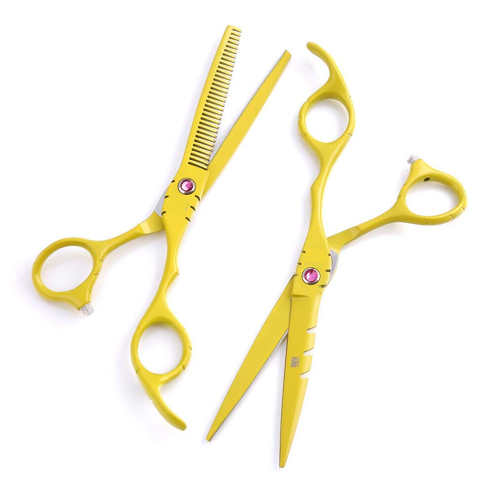 Yellow 6.0 Inch Professional Hairdressing Scissors Set With Thinning Shears, Multicolor Barber Shears