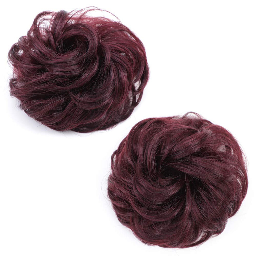 Human Hair Bun Extension Burgundy Messy Hair Piece for Women Instant Volume Natural Wavy Updo